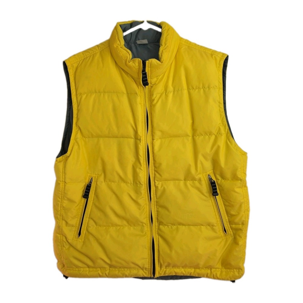 Vintage Y2K GAP Mens XL Reversible Down Puffer Vest Yellow Gray Full Zip